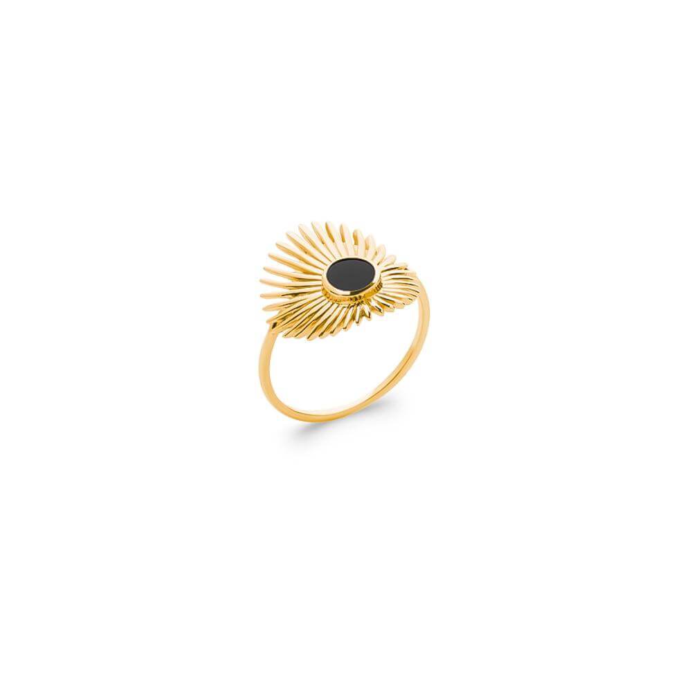 Bague Alexia - Plaqué Or et Agate Noire - Aurore & Luna