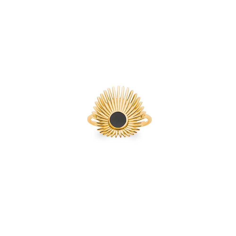 Bague Alexia - Plaqué Or et Agate Noire - Aurore & Luna