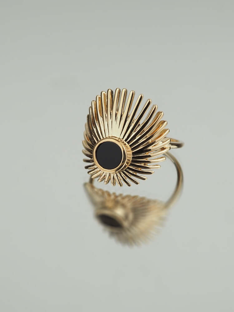 Bague Alexia - Plaqué Or et Agate Noire - Aurore & Luna