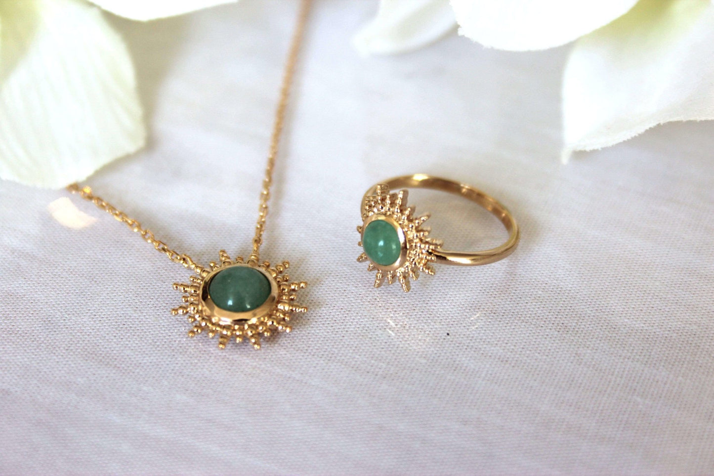 Bague Alice - Plaqué Or et Aventurine - Aurore & Luna