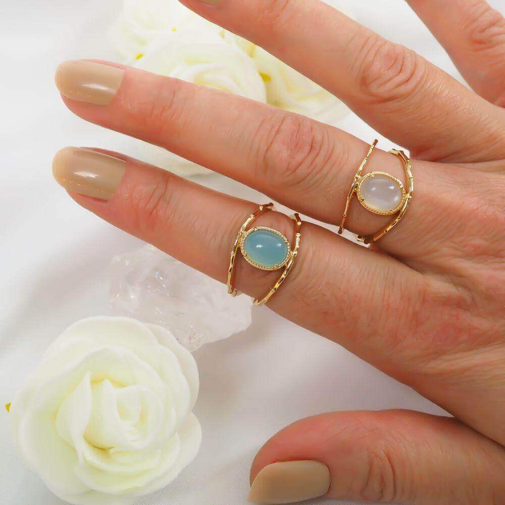 Bague Bonnie - Plaqué Or et Agate Bleue - Aurore & Luna