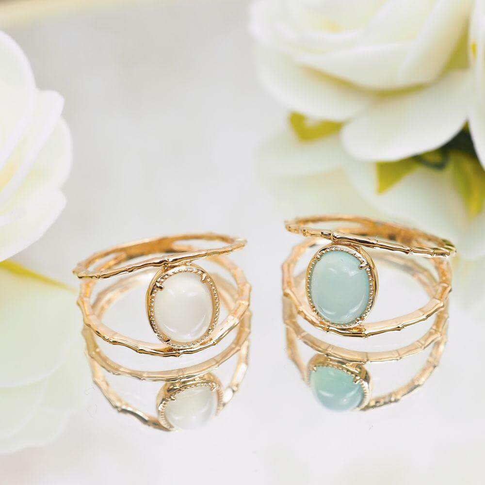Bague Bonnie - Plaqué Or et Agate Bleue - Aurore & Luna