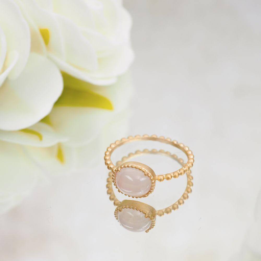 Bague Hélèna - Plaqué Or et Quartz Rose - Aurore & Luna