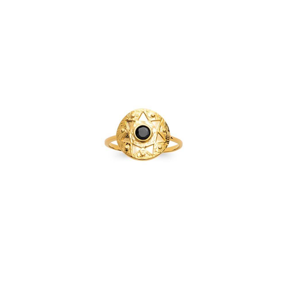 Bague Jad - Plaqué Or et Agate Noire - Aurore & Luna