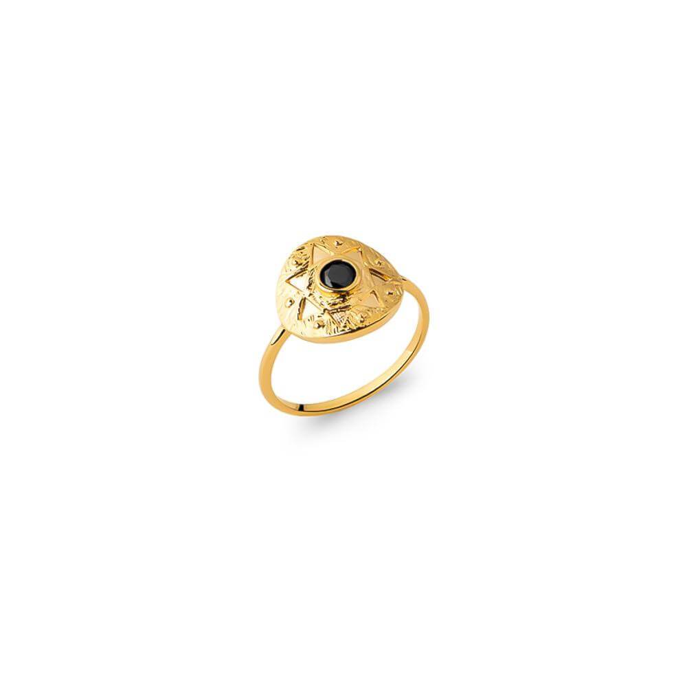 Bague Jad - Plaqué Or et Agate Noire - Aurore & Luna
