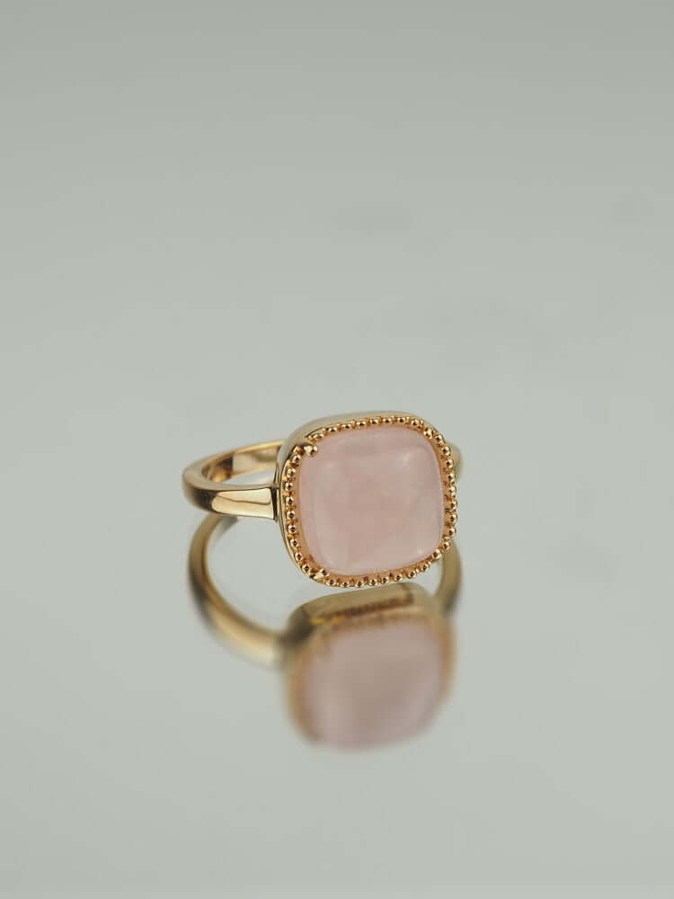 Bague Ajustable Quartz Rose Plaqué Or – Création Artisanale Unique Avec écrin