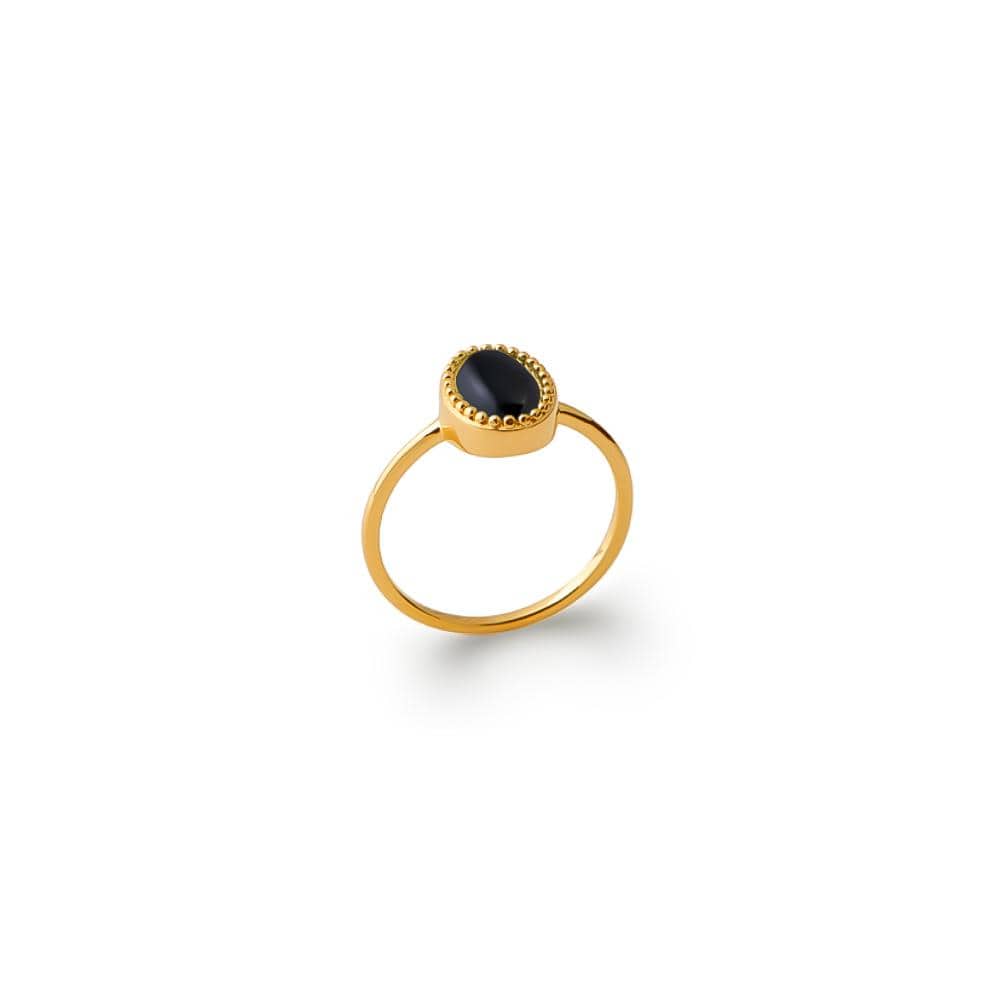 Bague Prune - Plaqué Or et Agate Noire - Aurore & Luna
