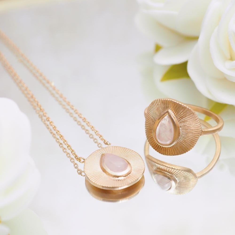 Bague Tamara - Plaqué Or et Quartz Rose - Aurore & Luna
