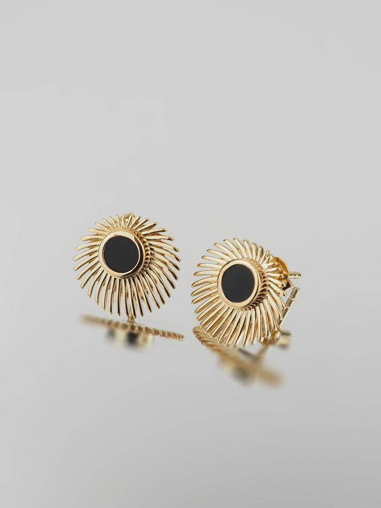 Boucles d'oreilles Alexia - Plaqué Or et Agate Noire - Aurore & Luna
