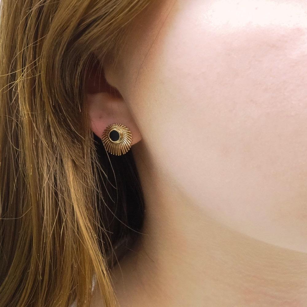 Boucles d'oreilles Alexia - Plaqué Or et Agate Noire - Aurore & Luna
