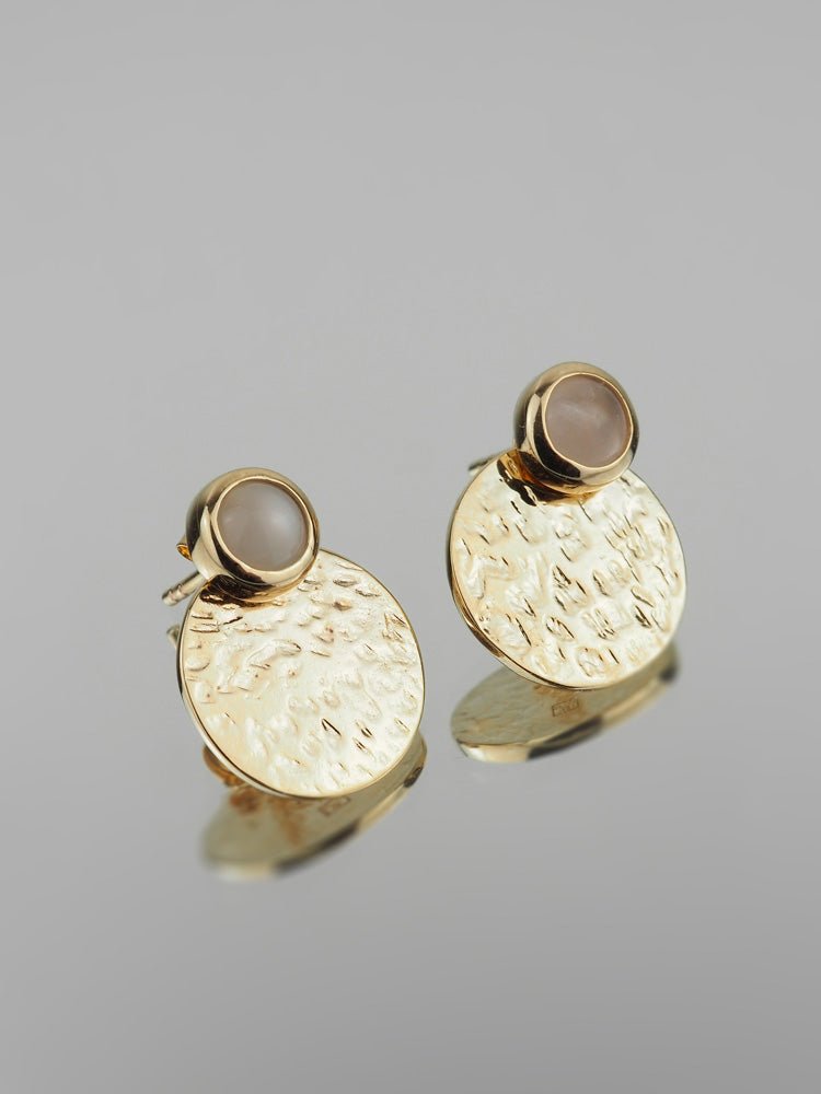 Boucles d'oreilles Anaïs - Plaqué Or et Quartz Rose - Aurore & Luna
