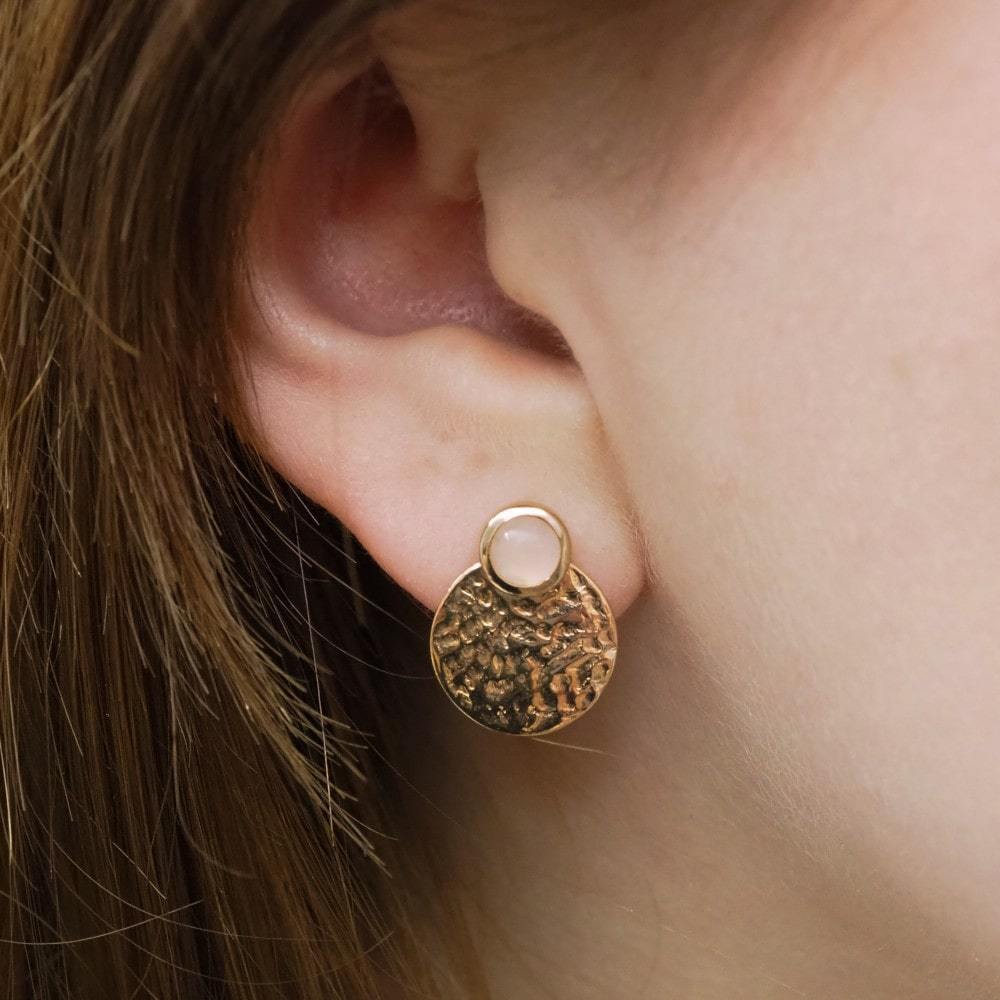 Boucles d'oreilles Anaïs - Plaqué Or et Quartz Rose - Aurore & Luna