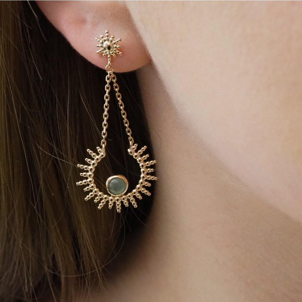 Boucles d'oreilles Emmanuelle - Plaqué Or et Aventurine - Aurore & Luna