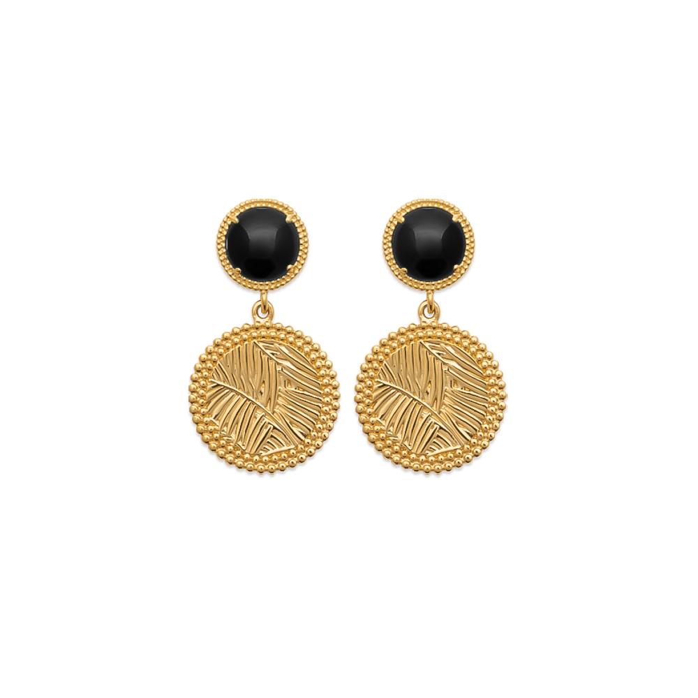 Boucles d'oreilles Enora - Plaqué Or et Agate Noire - Aurore & Luna