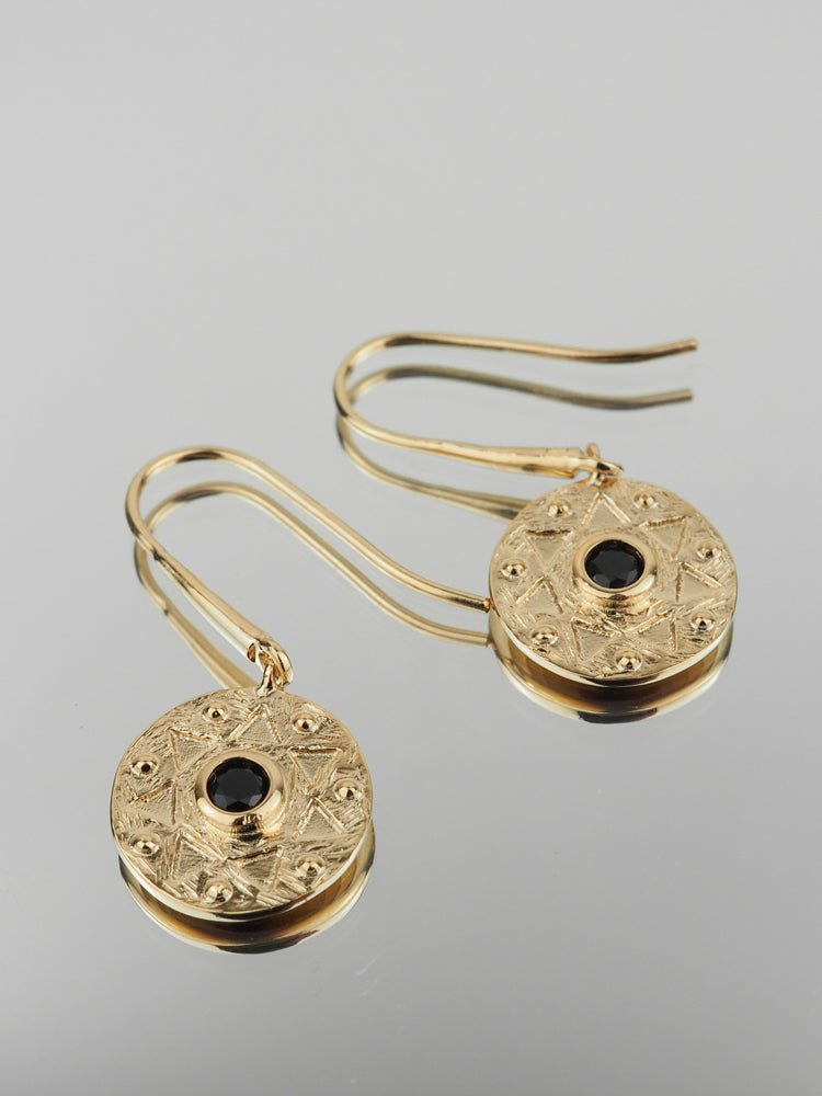 Boucles d'oreilles Jade - Plaqué Or et Agate Noire - Aurore & Luna
