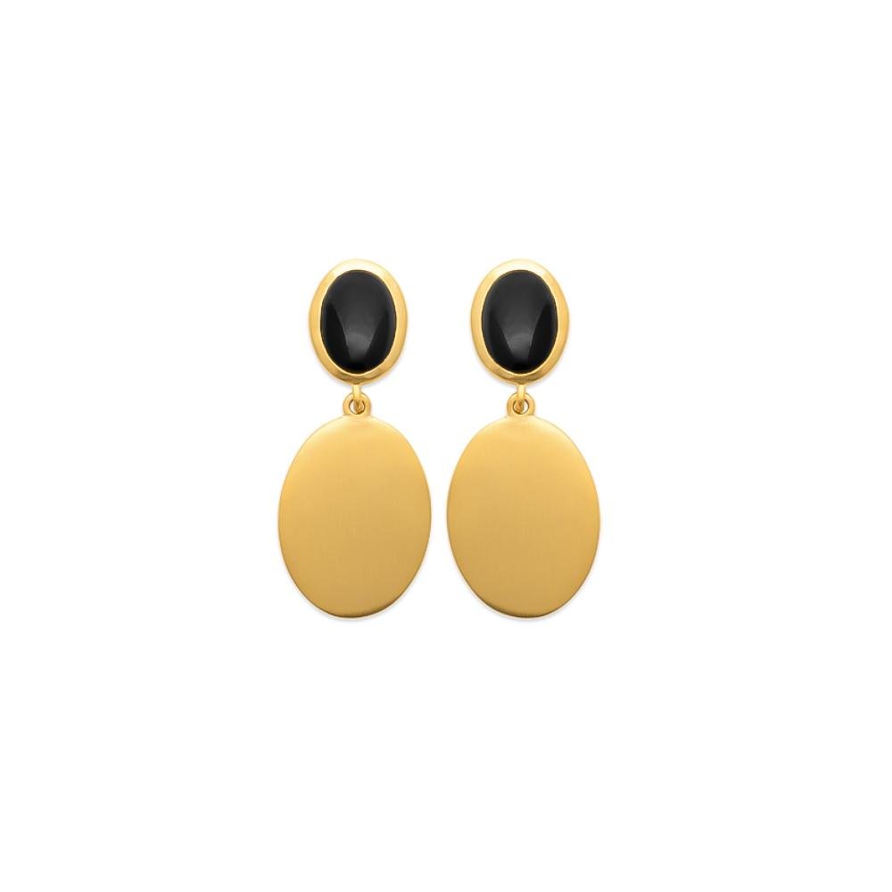 Boucles d'oreilles Marina - Plaqué Or et Agate Noire - Aurore & Luna
