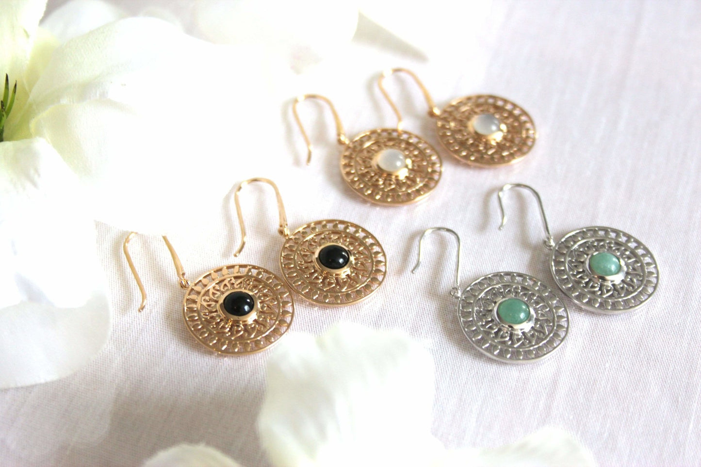 Boucles d'oreilles Monia - Plaqué Or et Pierre de Lune - Aurore & Luna