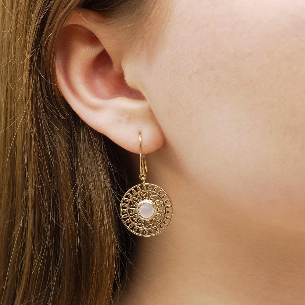 Boucles d'oreilles Monia - Plaqué Or et Pierre de Lune - Aurore & Luna