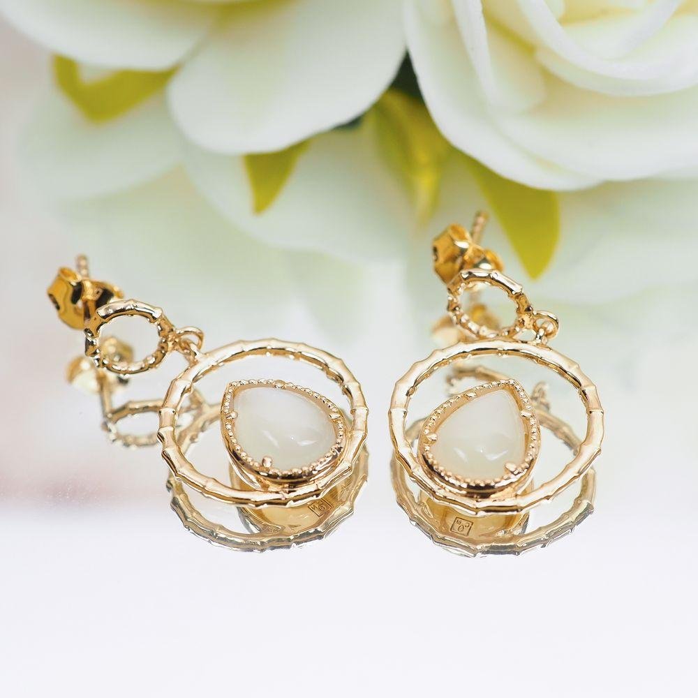 Boucles d'oreilles Nina - Plaqué Or et Pierre de Lune - Aurore & Luna