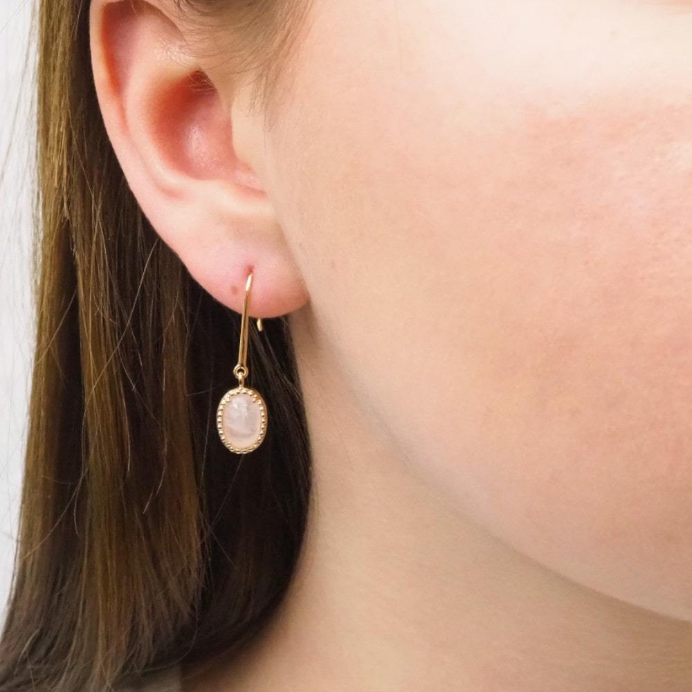 Boucles d'oreilles Prune - Plaqué Or et Quartz Rose - Aurore & Luna