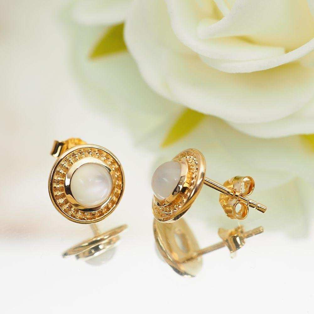 Boucles d'oreilles Roxane - Plaqué Or et Pierre de Lune - Aurore & Luna