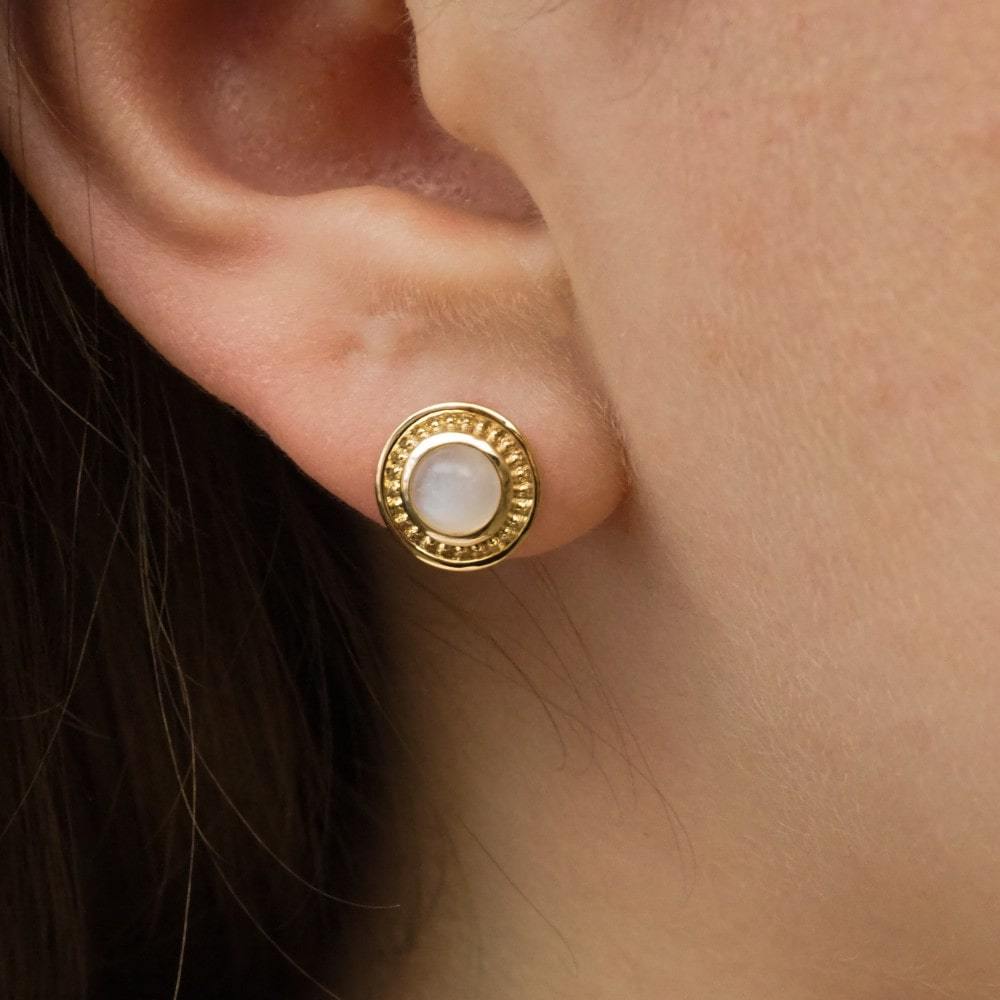 Boucles d'oreilles Roxane - Plaqué Or et Pierre de Lune - Aurore & Luna