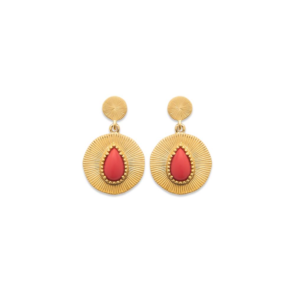 Boucles d'oreilles Tamara - Plaqué Or et Pierre de Soleil - Aurore & Luna