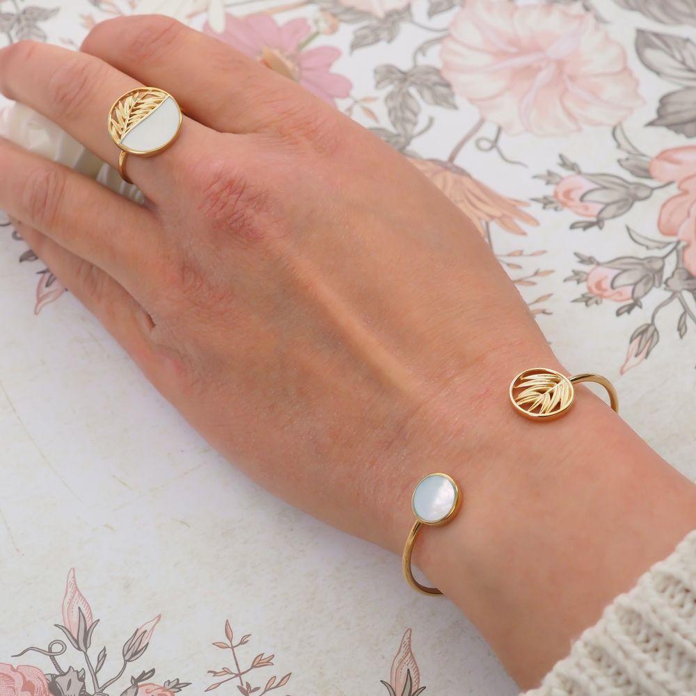 Bracelet Jonc Hanna - Plaqué Or et Pierre Nacre - Aurore & Luna