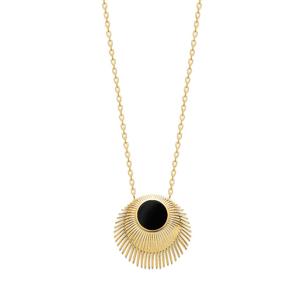 Collier Alexia - Plaqué Or et Agate Noire - Aurore & Luna