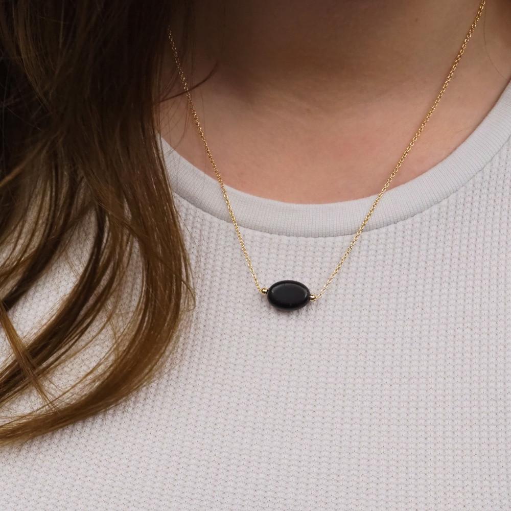 Collier Lyam - Plaqué Or et Agate Noire - Aurore & Luna