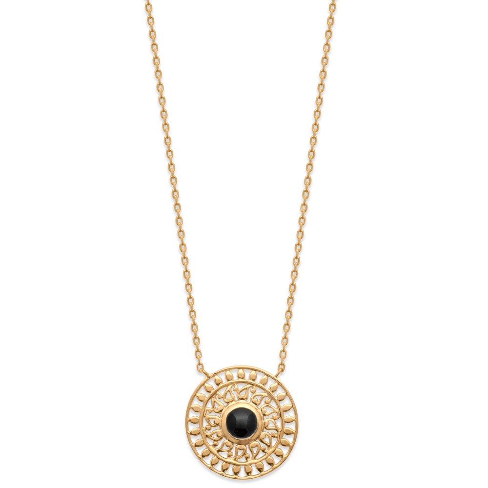 Collier Monia - Plaqué Or et Agate Noire - Aurore & Luna