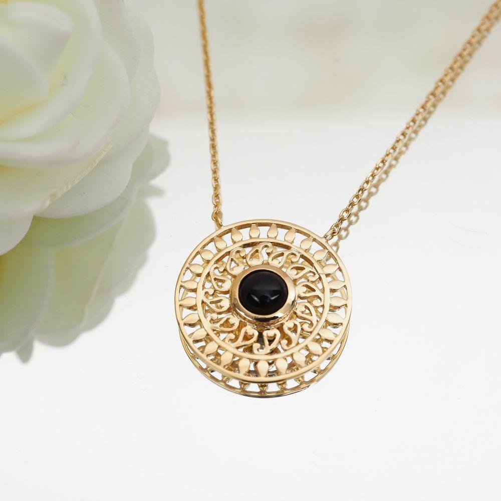 Collier Monia - Plaqué Or et Agate Noire - Aurore & Luna