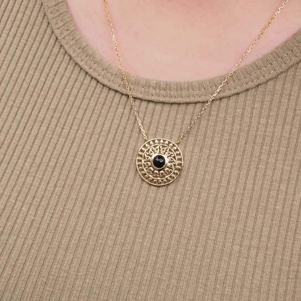 Collier Monia - Plaqué Or et Agate Noire - Aurore & Luna