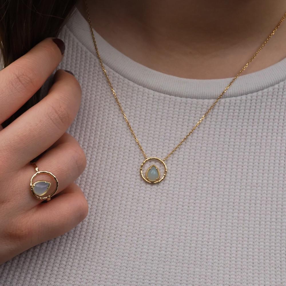 Collier Nina - Plaqué Or et Agate Bleue - Aurore & Luna