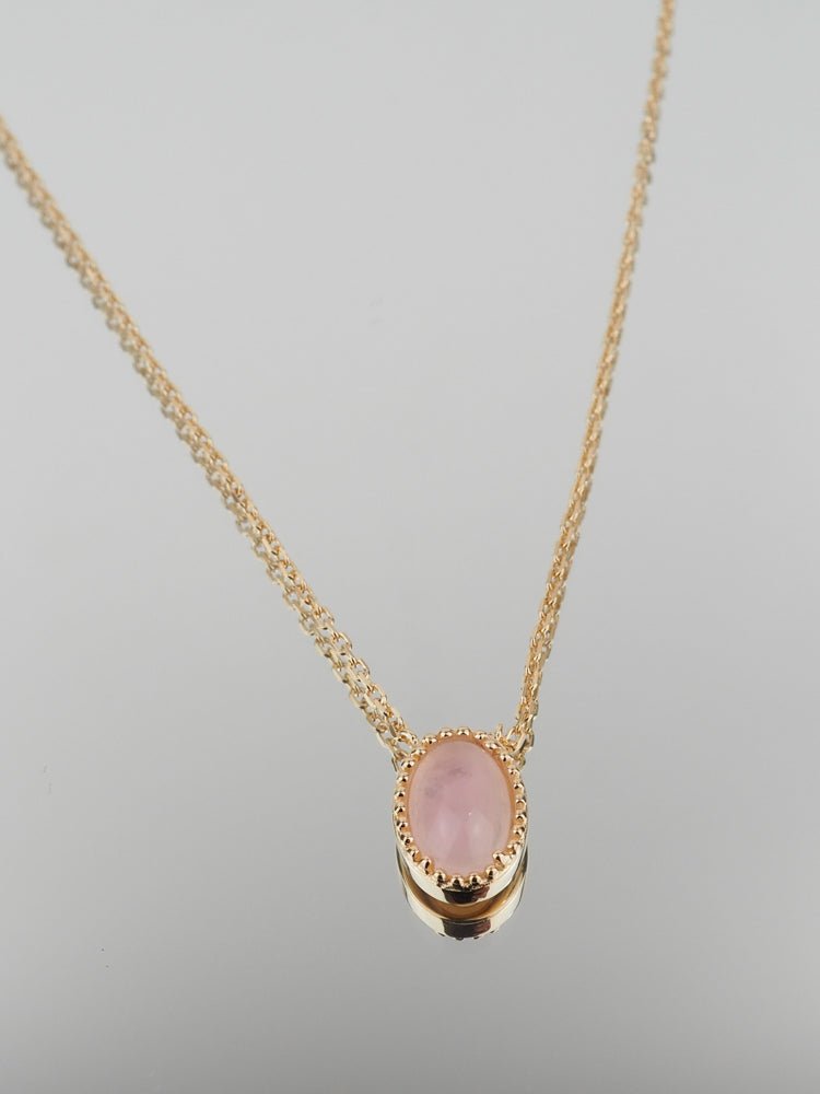 Collier Prune - Plaqué Or et Quartz Rose - Aurore & Luna