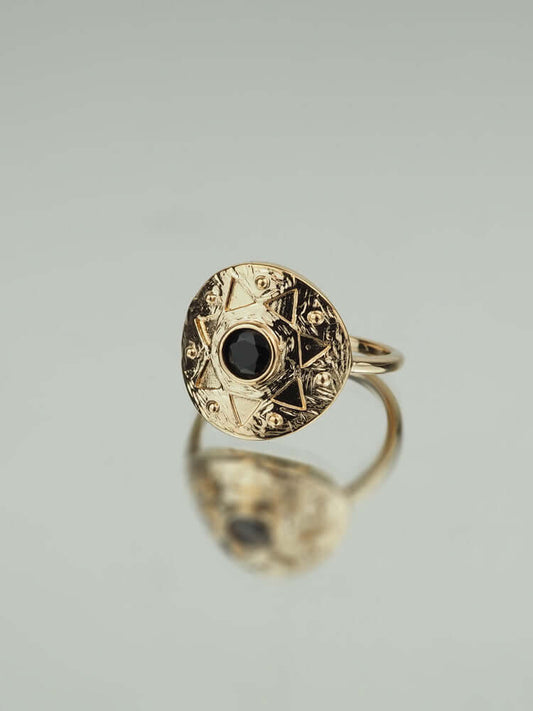 Bague Jad - Plaqué Or et Agate Noire - Aurore & Luna