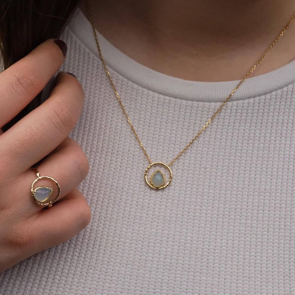 Bague Nina - Plaqué Or et Agate Bleue - Aurore & Luna