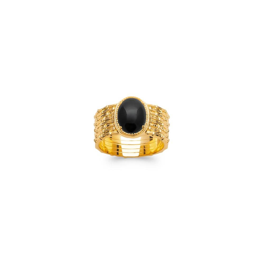 Bague Patricia - Plaqué Or et Agate Noire - Aurore & Luna