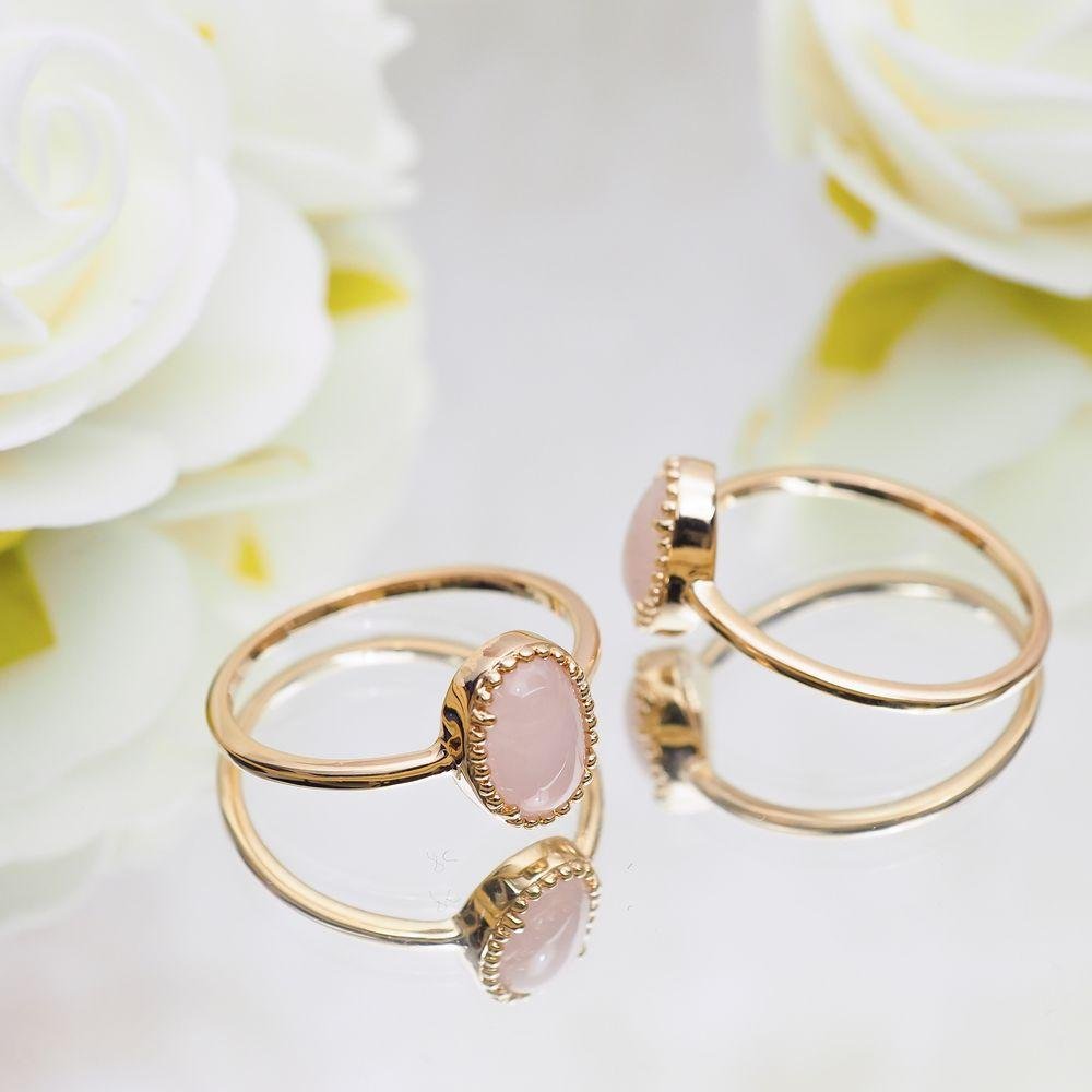 Bague Prune - Plaqué Or et Quartz Rose - Aurore & Luna