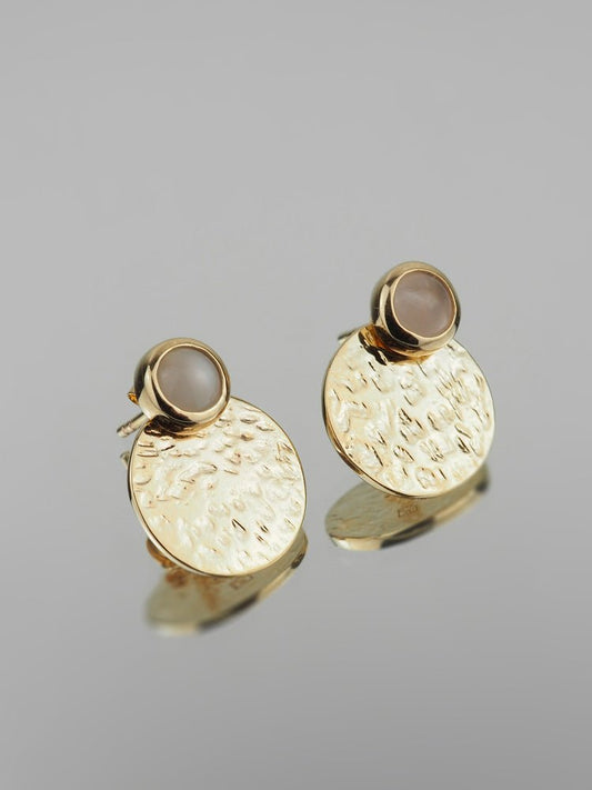 Boucles d'oreilles Anaïs - Plaqué Or et Quartz Rose - Aurore & Luna