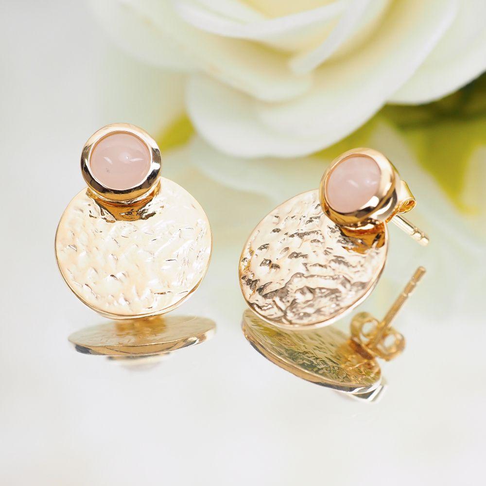 Boucles d'oreilles Anaïs - Plaqué Or et Quartz Rose - Aurore & Luna