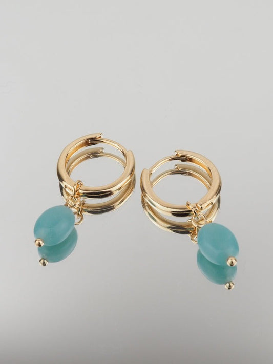 Boucles d'oreilles Créoles Émilie - Plaqué Or et Amazonite - Aurore & Luna