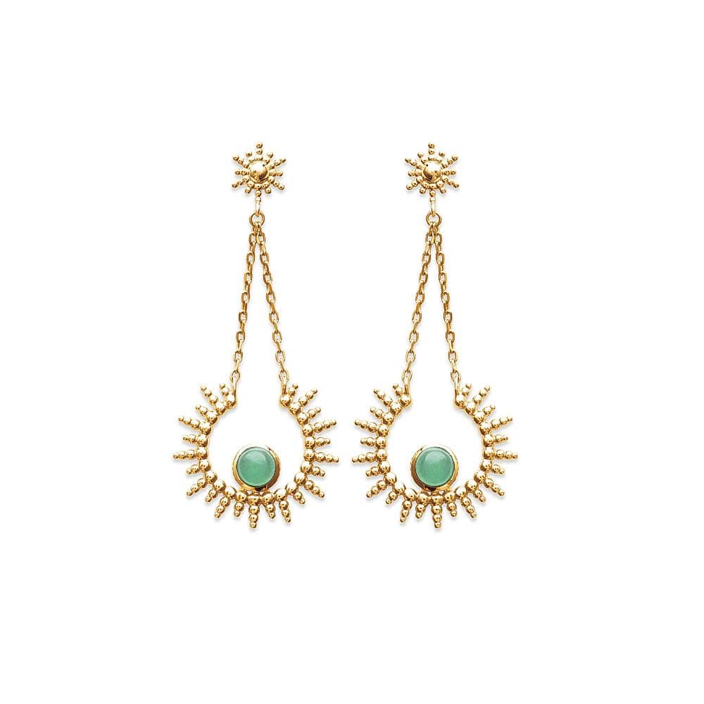 Boucles d'oreilles Emmanuelle - Plaqué Or et Aventurine - Aurore & Luna
