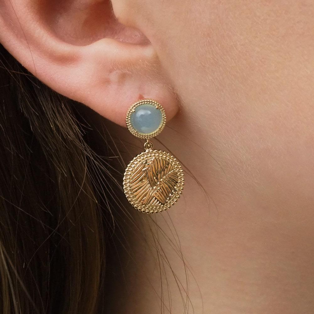 Boucles d'oreilles Enora - Plaqué Or et Agate Bleue - Aurore & Luna