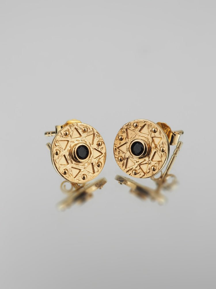 Boucles d'oreilles Jad - Plaqué Or et Agate Noire - Aurore & Luna