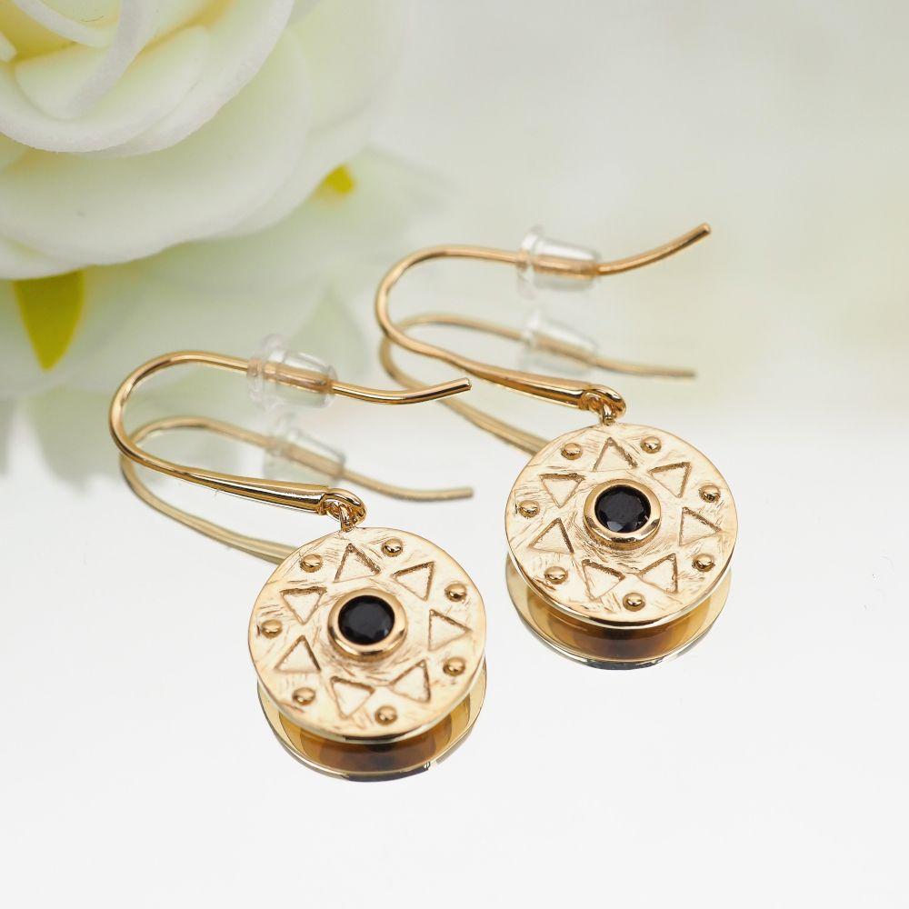 Boucles d'oreilles Jade - Plaqué Or et Agate Noire - Aurore & Luna