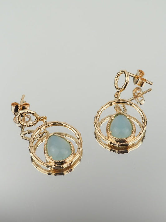 Boucles d'oreilles Nina - Plaqué Or et Agate Bleue - Aurore & Luna