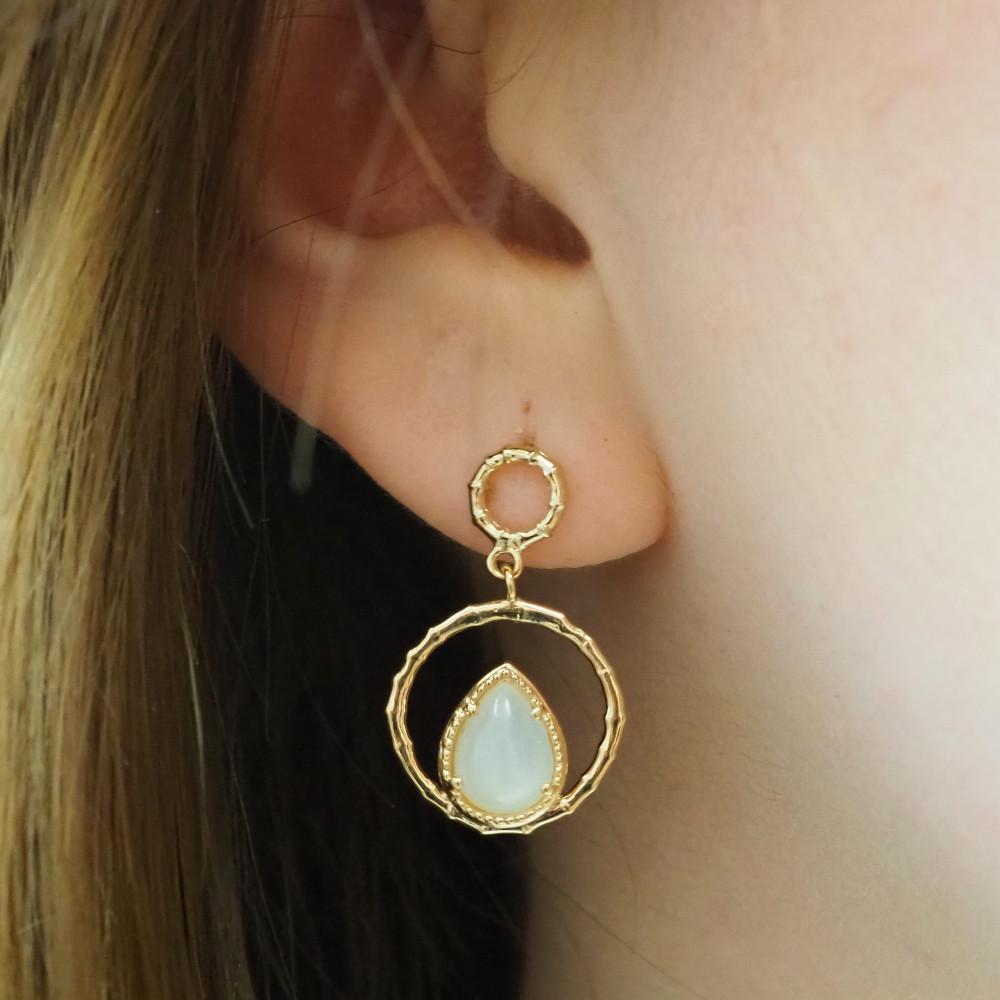 Boucles d'oreilles Nina - Plaqué Or et Pierre de Lune - Aurore & Luna