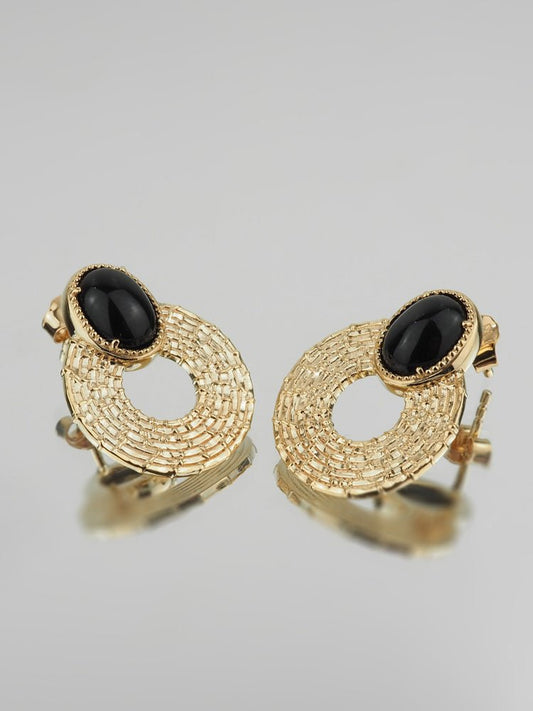 Boucles d'oreilles Patricia - Plaqué Or et Agate Noire - Aurore & Luna