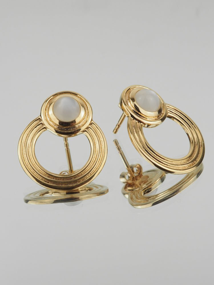 Boucles d'oreilles Rachelle - Plaqué Or et Pierre de Lune - Aurore & Luna